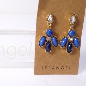 Lee Angel Neiman Marcus Ombre Blue Crystal cabochon Crystal Earrings NWT 88